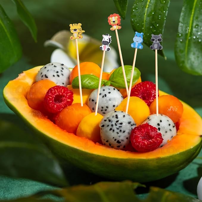 100Pcs Safari Animal Cocktail Picks Young Wild And One Two Three Decor | 5" - Image 7