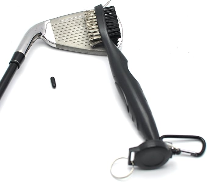 Mile High Life Microfiber Waffle Pattern Golf Towel | Club Groove Cleaner Brush | Foldable Divot Tool with Magnetic Ball Marker (Black w/red Towel/Brush/Curve Divot)