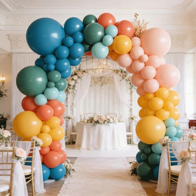 Boho Rainbow Retro Colorful Balloon Arch Kit, Party Decor | Teal Blue, - Image 7