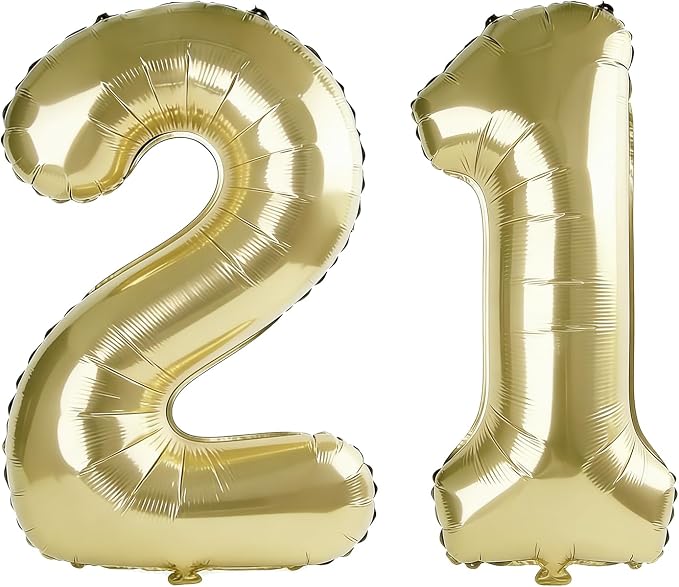 40 Inch Number 21 Balloons for 21st Birthday Party Decorations, 0-100 Champagne by FOBELEC