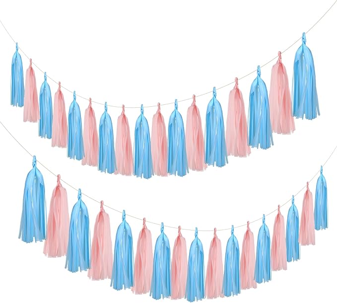 Mefuny 20PCS Gender Reveal Tissue Paper Tassel Banner Baby Pink Blue Tissue - Image 2