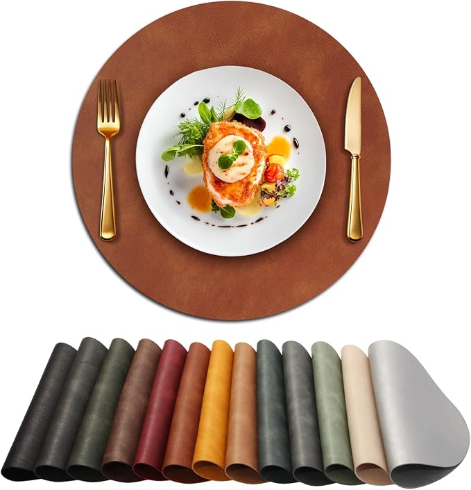 UnivoColors Placemats Round Faux Leather Placemats Set of 8-Waterproof-Wipe by UnivoColors