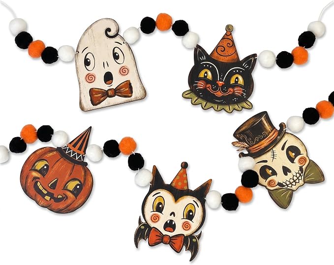 Halloween Ghost Garland Wooden Halloween Banner Outdoor Indoor by TeloNookStudio