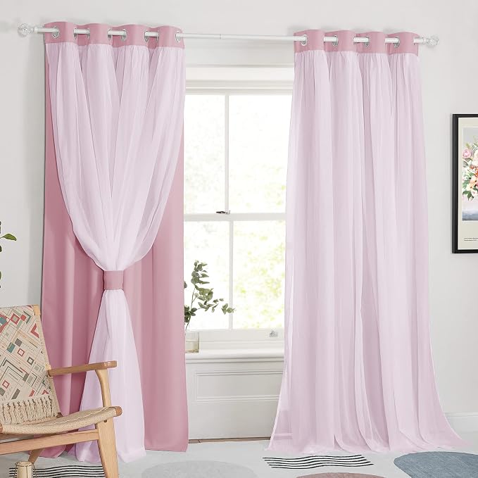 PONY DANCE Nursery Curtains Pink, 52 x 84 inches, Light Pink, 2 Panels | - Image 2