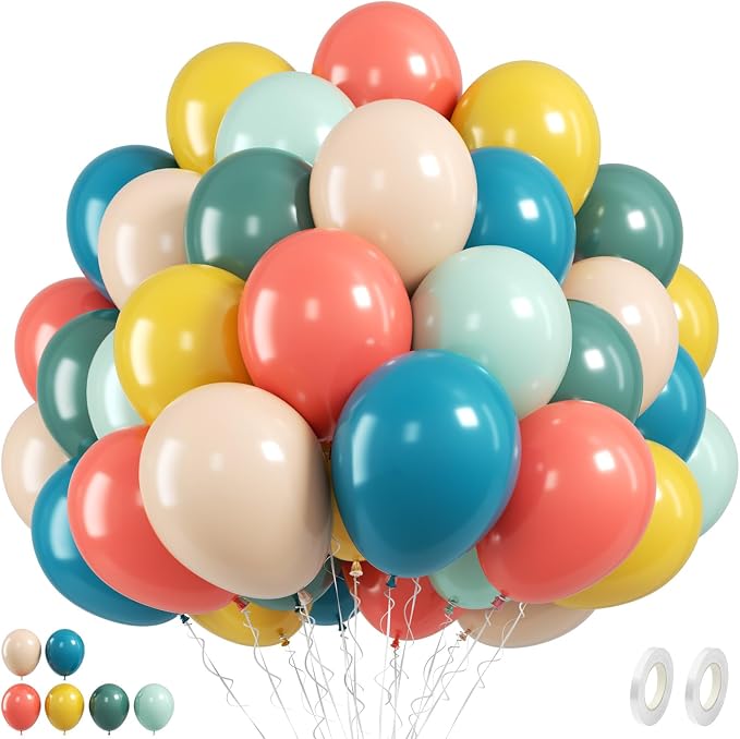 FunHot Colorful Balloons, 12 Inch Retro Orange Green Yellow Apricot Latex by FunHot