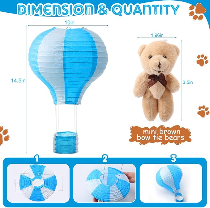 Gemscream 12 Sets Baby Shower Decor Bear Hot Air Balloon Table Centerpieces DIY - Image 2