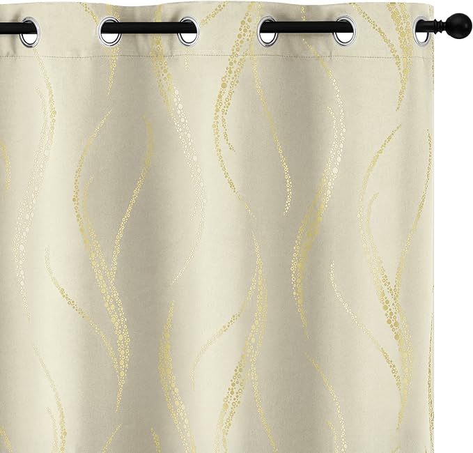 Yakamok Cream Light Blocking Curtains 95 Inches Long Gold Print Wide 52" | Gold by Yakamok