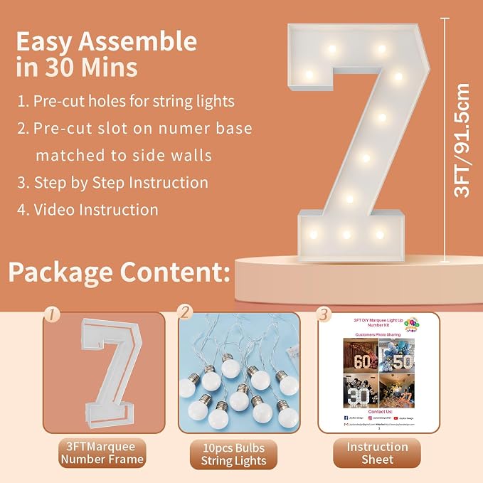 3FT Light Up Numbers Letters, Mosaic Numbers - Image 5