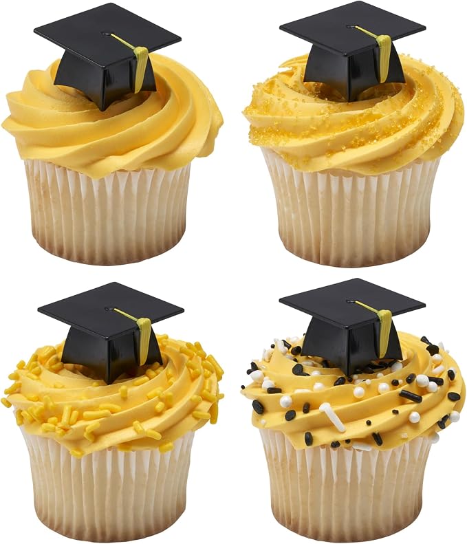 DecoPac Grad Hat Cupcake Toppers, 24 Graduation Cake Pics, Food Safe Cake - Image 7