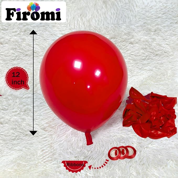 Firomi Matte Latex Red Balloons 12-inch 100 Pack | Thicken Big Helium Round Red - Image 2
