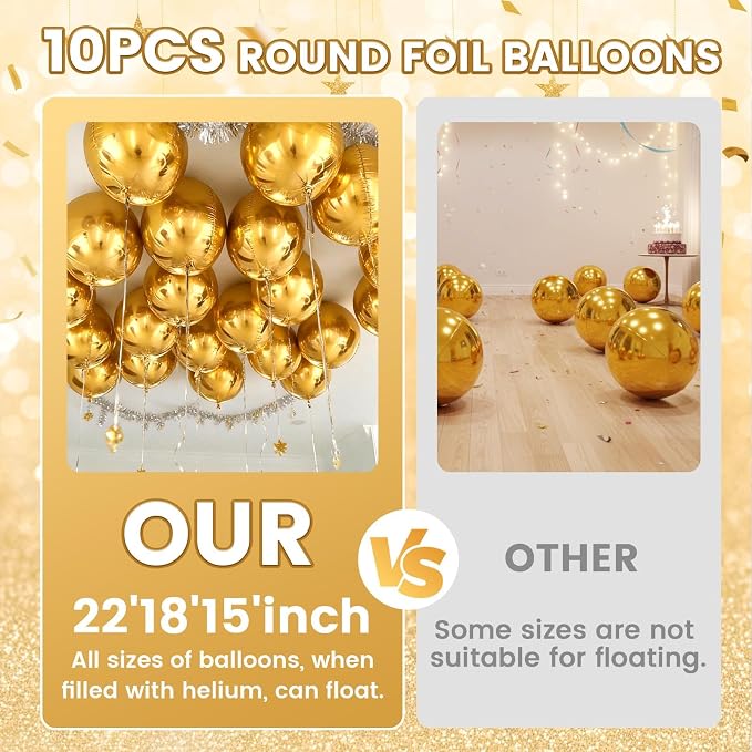 10Pcs Gold Round Foil Balloons, Metallic Gold Foil Baloon - Image 4