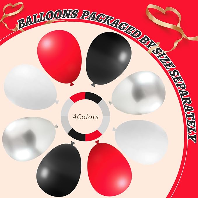412Pcs Red Black and White Balloon Garland Arch Kit, 18 12 10 5 Inch Different - Image 4