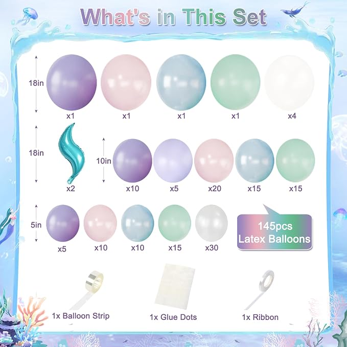 CROSSFINGERS Mermaid Balloon Garland Arch Kit Mermaid Birthday Decorations | - Image 4