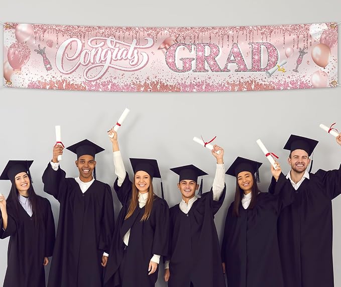 Pink Graduation Party Decorations Class of 2026 Banner Congrats Grad Rose Gold - Image 5