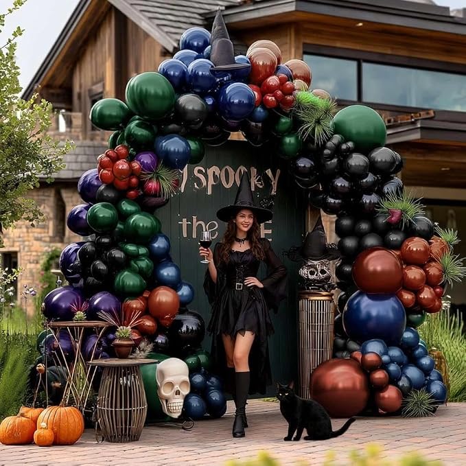 Halloween Balloon Arch Double Stuffed, Dark Green Navy Blue Burgundy Purple - Image 7