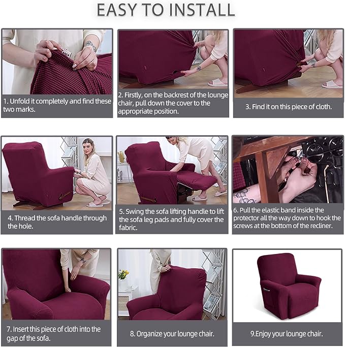 Recliner Chair Covers, 1-Piece Lazy Boy Recliner Covers, Wine | Washable - Image 5