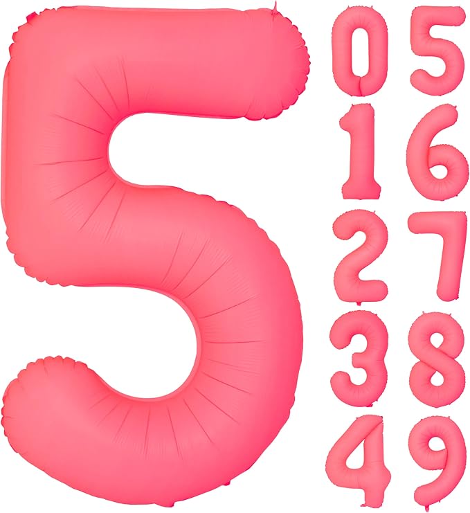 40 IN Fluorescent Red Number 5 Balloon Neon Red digital 5 Foil Balloon | by YOIOZAIZAI