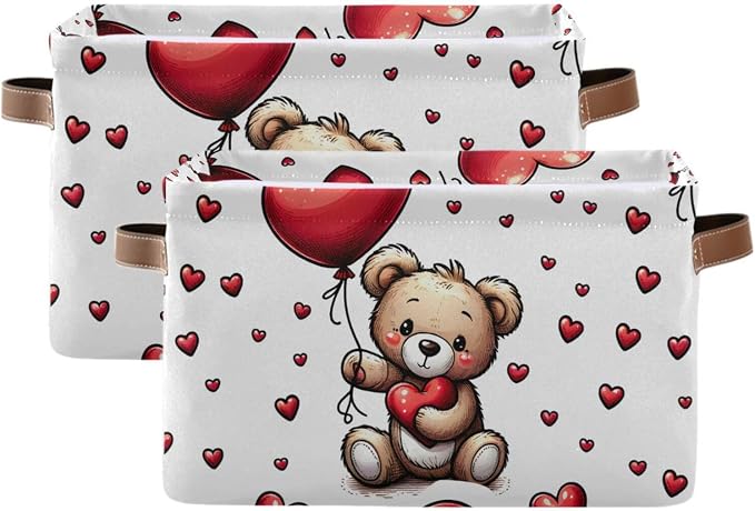 senya Valentine's Day Storage Basket, Love Bear Heart Balloon Foldable Fabric - Image 2