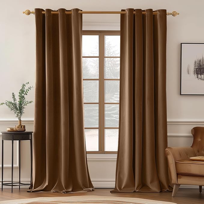 MIULEE Velvet Curtains Chocolate Brown 52 x 84 Inch Length Set of 2 | Grommet by MIULEE