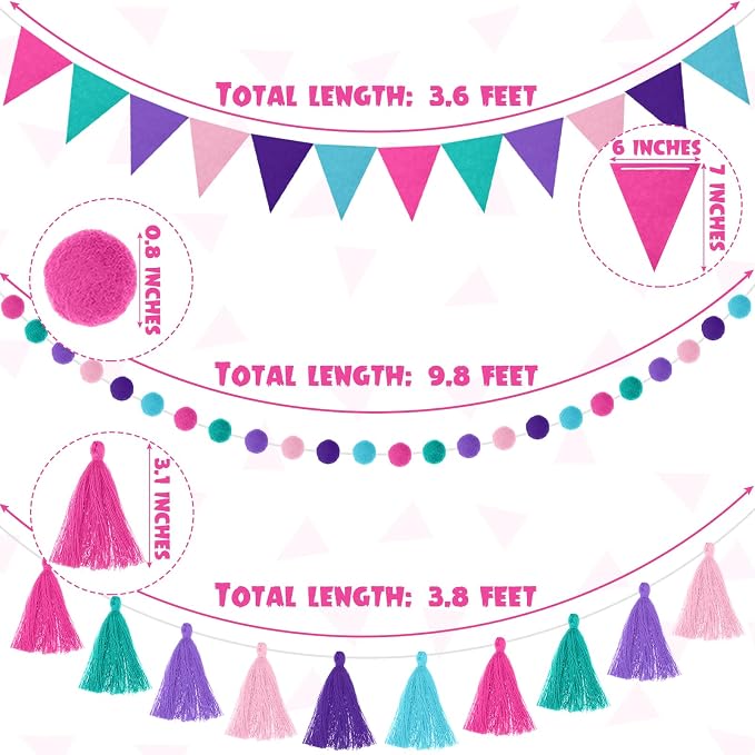 Irenare 9.8 ft Pom Pom Garland for Classroom Felt Rainbow Garland Back to - Image 3