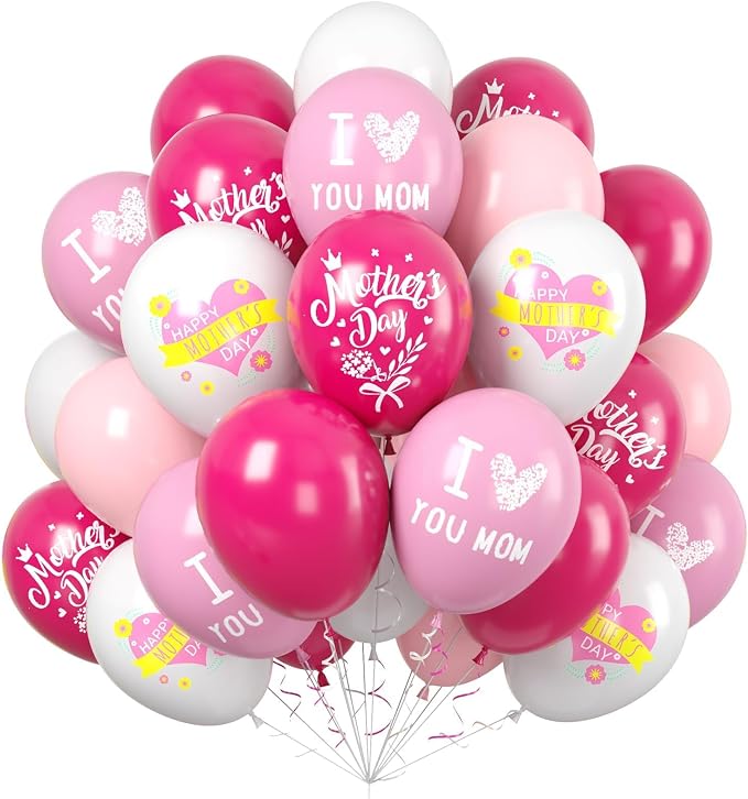 Paready Mother's Day Balloons Set, 12 Inch Helium Light Hot Pink White Latex by Paready