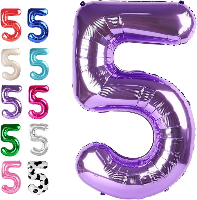 Purple Number 5 Balloon 40 inch, Balloon numbers party supplies, deco photo by Upgesy
