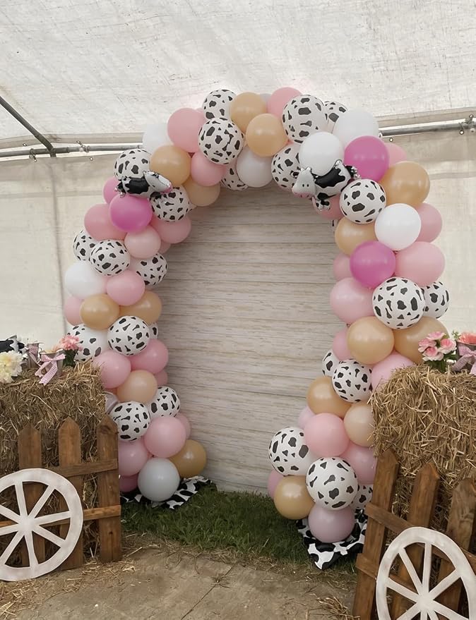Cow Print Balloons, Pastel Pink, Nude & White Latex Balloon - Image 6