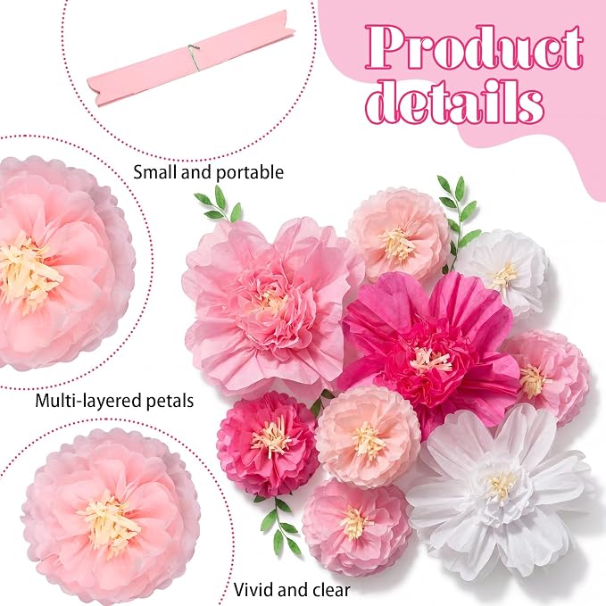 TaoBary Large Colorful Tissue Paper Flowers Giant Fiesta Paper Pom Poms - Image 3