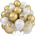 Balloons White and Gold, 60 Packs 12 Inch Metallic Gold Balloons Pearl White by Togvu