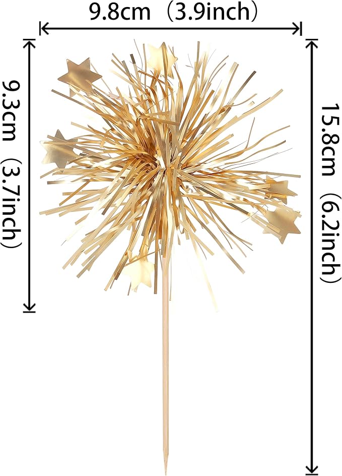 30 PCS Foil Firework Cupcake Toppers Happy Birthday Cake Toppers Star Sparkle - Image 2