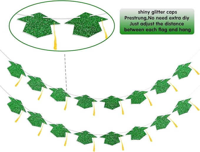 Graduation Decorations Class of 2026 Green Graduation Cap Banner - Image 3