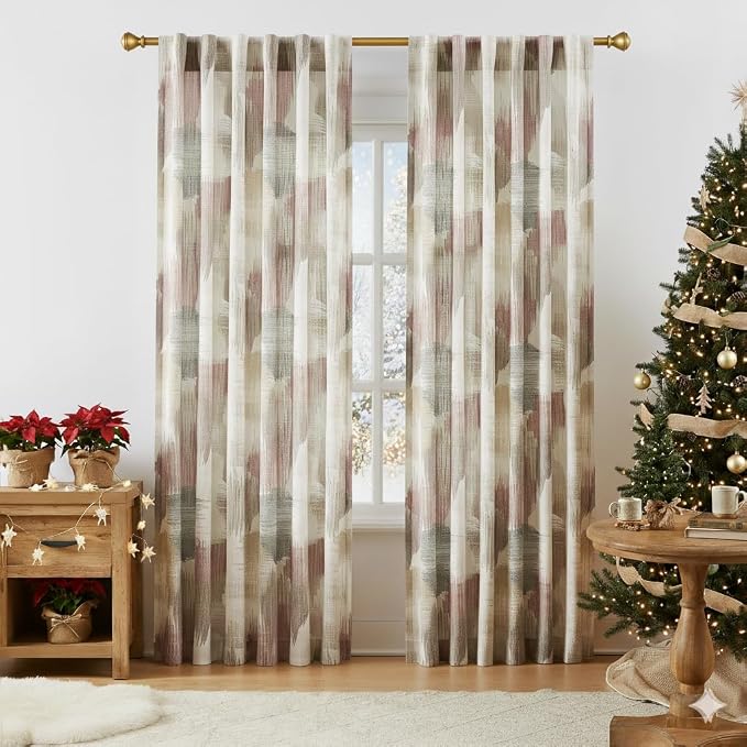 Kayne Studio Red Brown Boho Geo Rod Pocket Semi Sheer Curtains 63 Inch Long | - Image 9