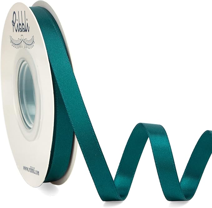 Ribbli Double Faced Teal Satin Ribbon, 3/8” x Continuous 25 Yards, Use by Ribbli