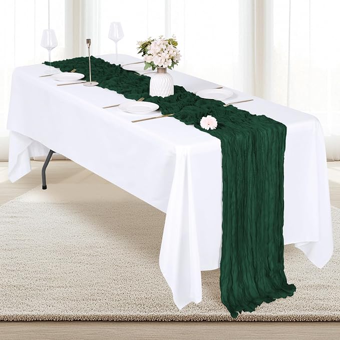 6 Pack Emerald Green Cheesecloth Table Runner 17x108 Inch Semi Sheer Boho Gauze - Image 4
