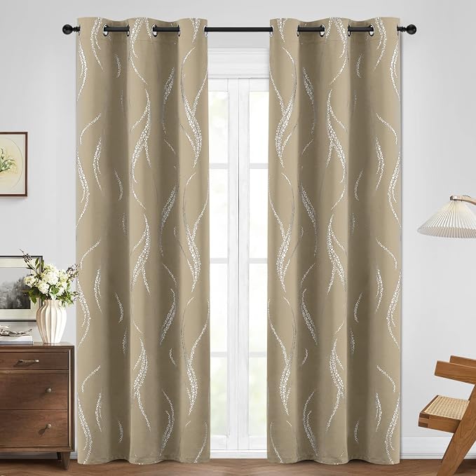 Yakamok Natural Light Blocking Curtains 84 Inches Silver Print 2 Panels | - Image 2