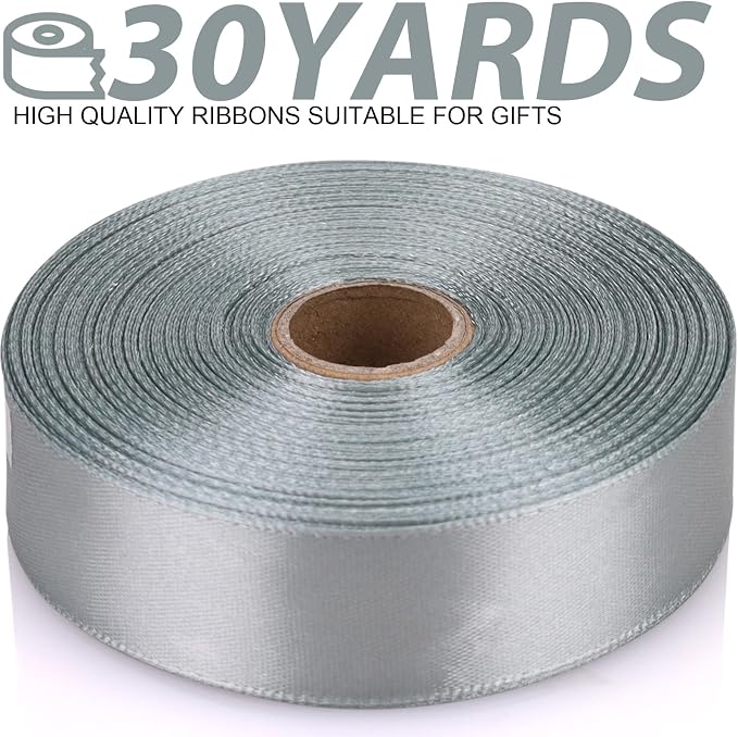 7/8 Inch 30 Yards Silver Satin Craft Ribbon-Single Face Polyester Ribbon - Image 2