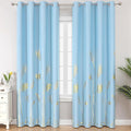 Sky Blue Blackout Curtains for Bedroom, Room Darkening Gold Palm Tree Pattern by ESTELARTEXTILER