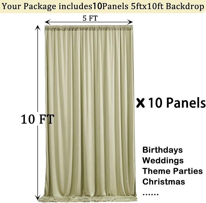50ftx10ft Wrinkle Free Sage Green Backdrop Curtains - Image 3