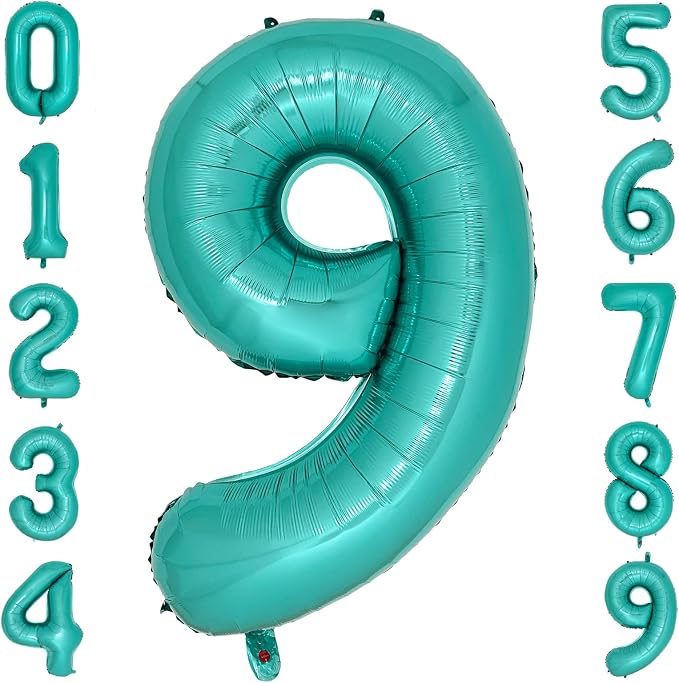 Teal Number 9 Balloons 40 Inch Large Turquoise Blue Foil Balloons by cocodino