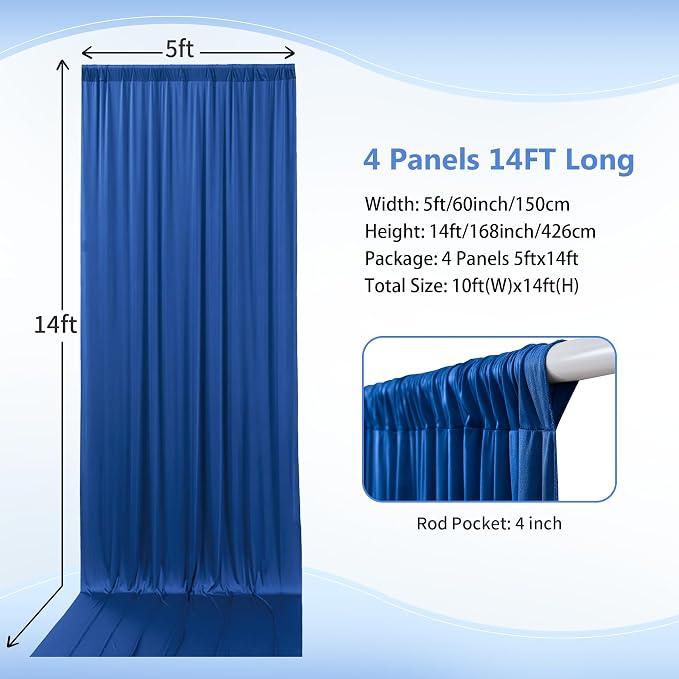 20×14 ft Royal Blue Wrinkle Free Backdrop Curtain, Soft Silky Polyester Wedding - Image 4