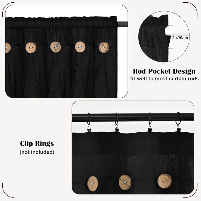 Farmhouse Valance Curtains, Boho Cotton Linen Kitchen Valance, Rod Pocket - Image 4