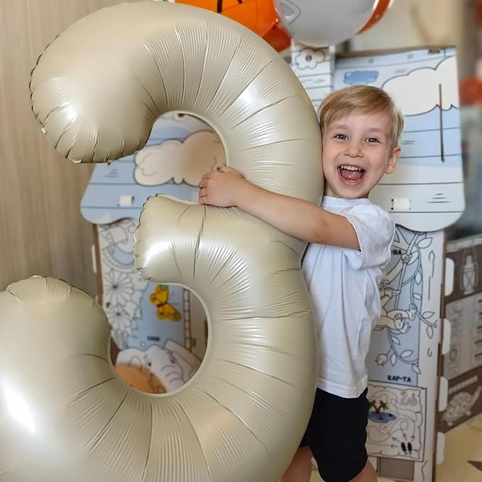 40 Inch Cream Number 3 Balloon, Digital 3 Cream White Giant 3 Foil Balloon - Image 5