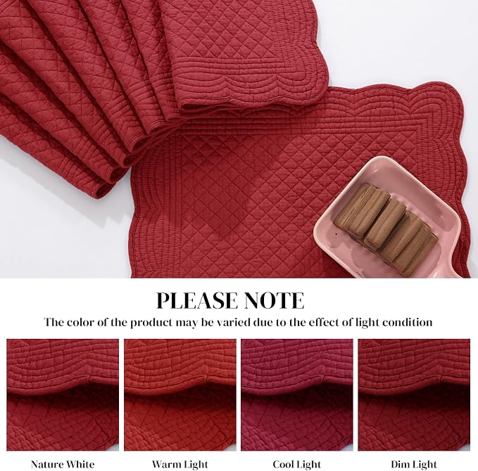 HOMBYS Quilted Placemats Set of 6 Washable-13x18 inches Rectangular Placemats - Image 3