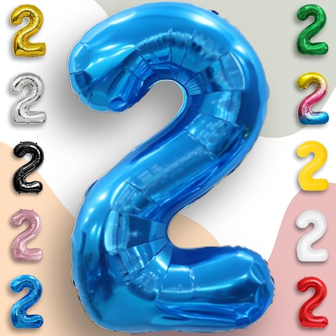 Blue Number Balloon 2 Mylar Foil Balloons 16 inch - Image 4