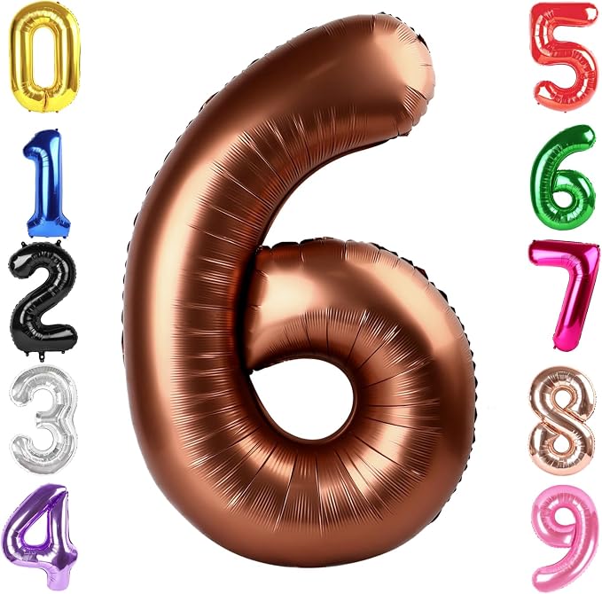 40 Inch Brown Number 6 Balloon Birthday Party Decorations by Hadoife