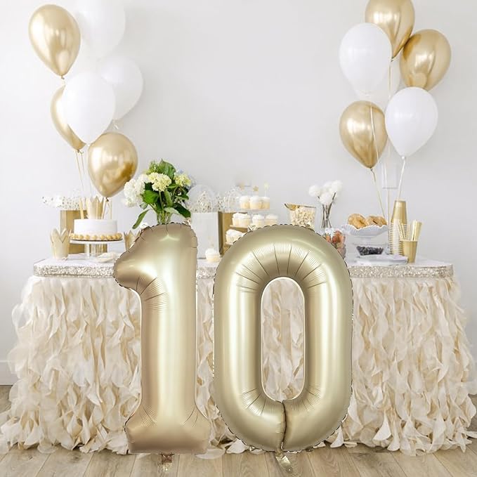 Metallic Gold Number 0 Balloons 40 Inch, Large Champagne Number Balloons 0-9 Set - Image 6