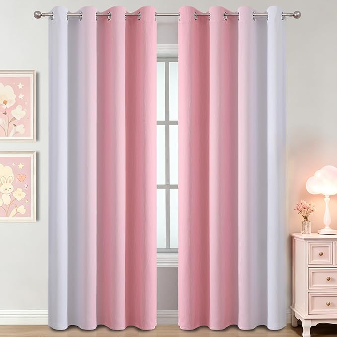 Pink and Greyish White Ombre Blackout Curtains 90 Inch Long - Image 2