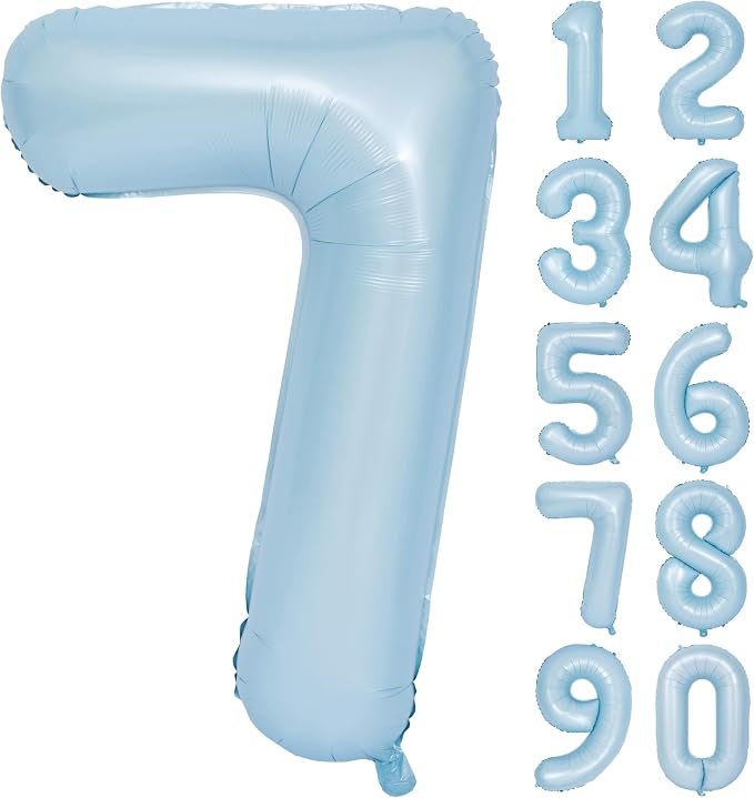 40 Inch Blue Number 7 Foil Balloon Light Blue Digital 7 Helium Balloon | by YOIOZAIZAI