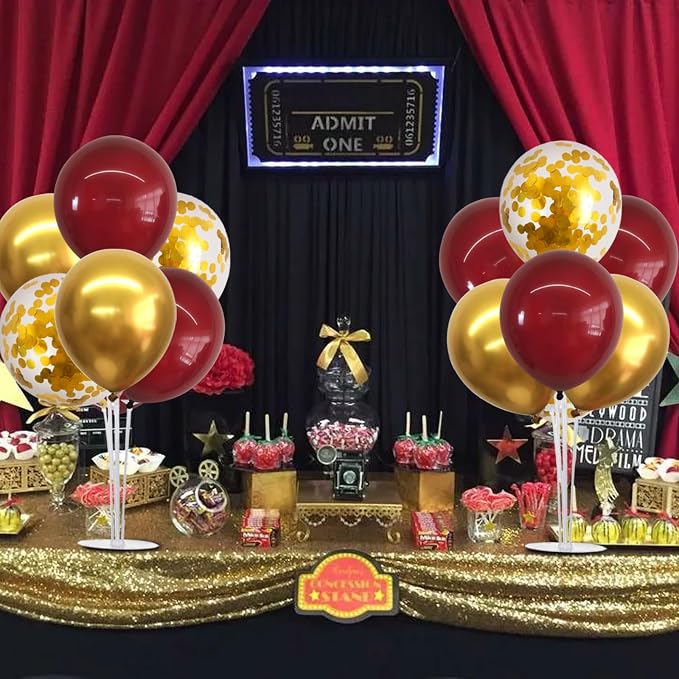 TONIFUL 4Set Burgundy Red Gold Balloon Stand Balloon Centerpieces - Image 4