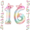 40" Giant Pastel Rainbow Number 16 Balloon Foil Pink Bow Decor Kit | by TNCDJKPA